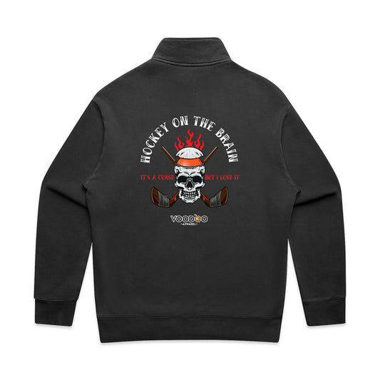 Hockey On The Brain Relax Faded Half Zip